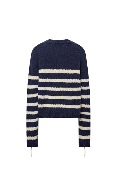 Kirsten Striped Pullover Sweater in Wool Blend Bouclé Knit