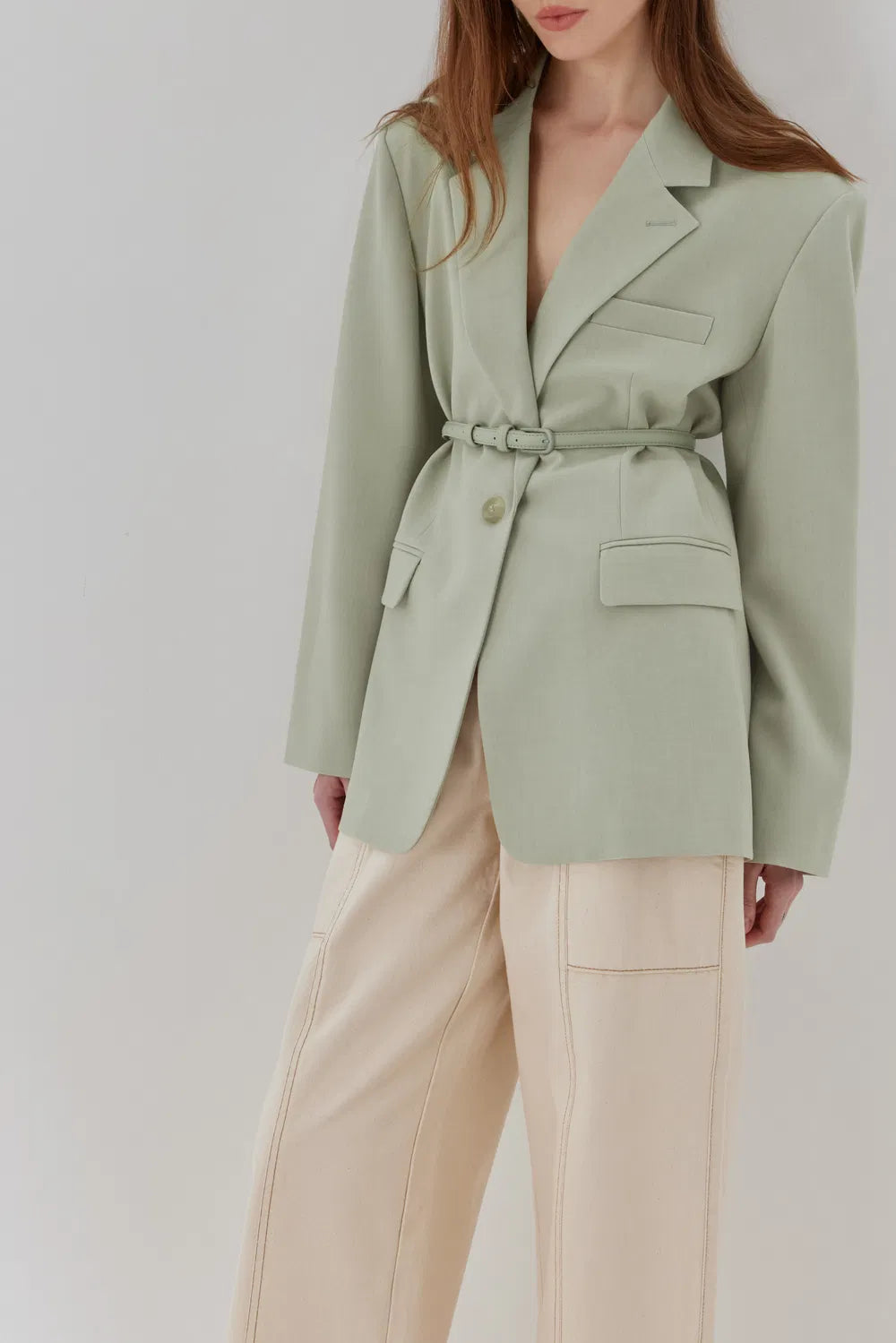 Creamy Green Detachable Belt Blazer