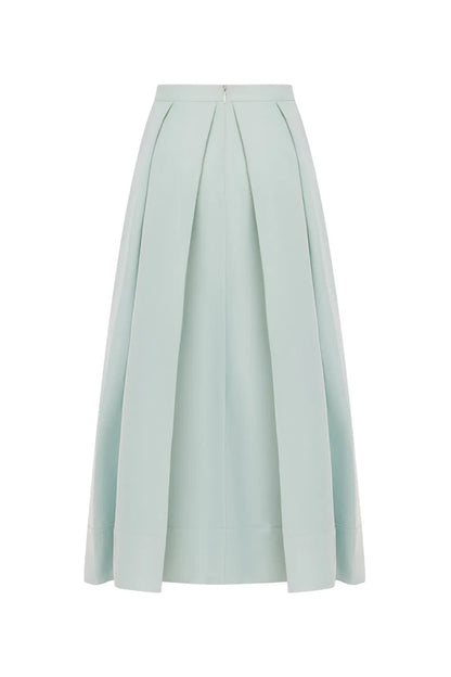 Cici A Line Pleated Flare Skirt in Crystal Flow Satin