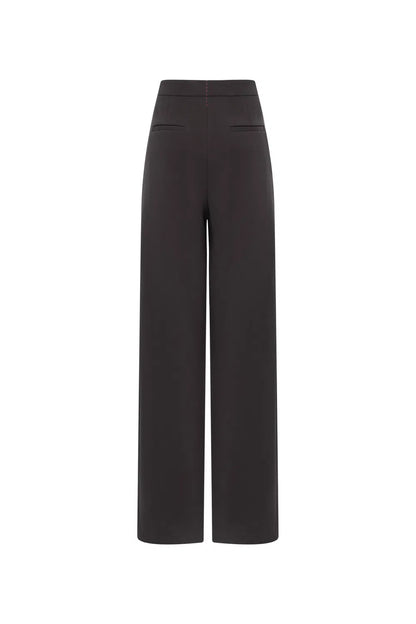 Domi Dark Grey Buttoned Straight Leg Sweatpants in Tencel-Wool Blend