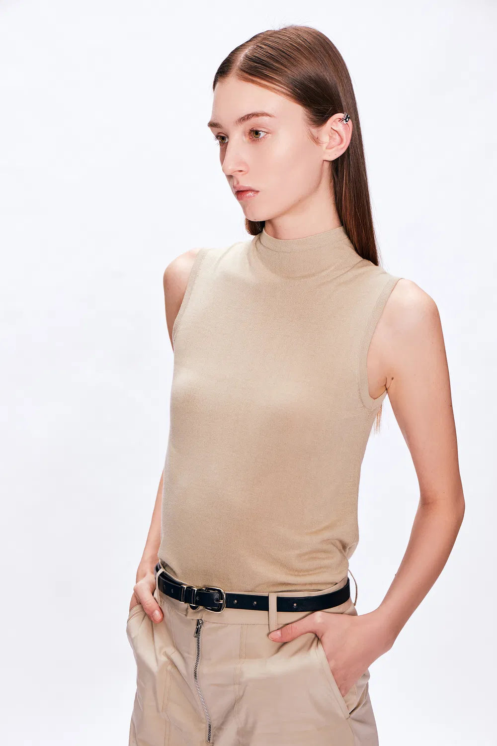 Anya Turtle Neck Tank Top in Viscose Blend