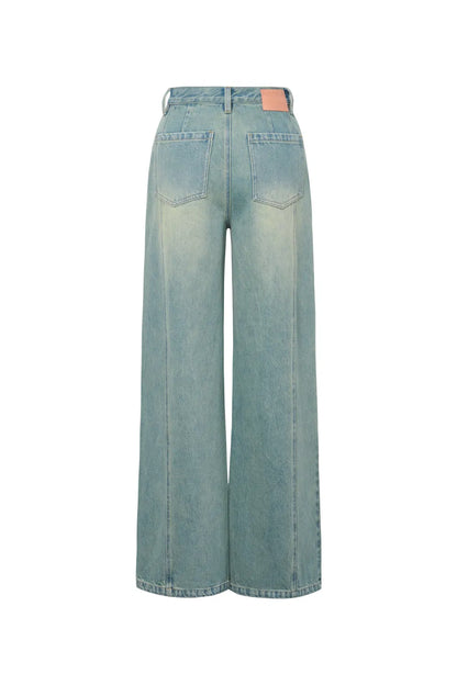 Cheer Patch Pocket Wide Leg Jeans in Washed Cotton Denim