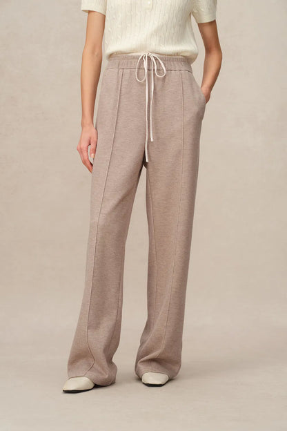 Icy Double Waistband Casual Trousers in Wool Blend Terry Knit