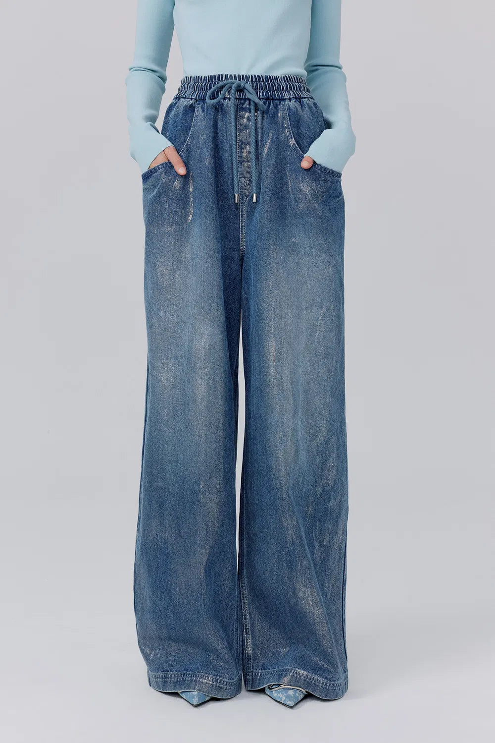 Bulb Shimmer Wide-leg Jeans in Cotton Denim