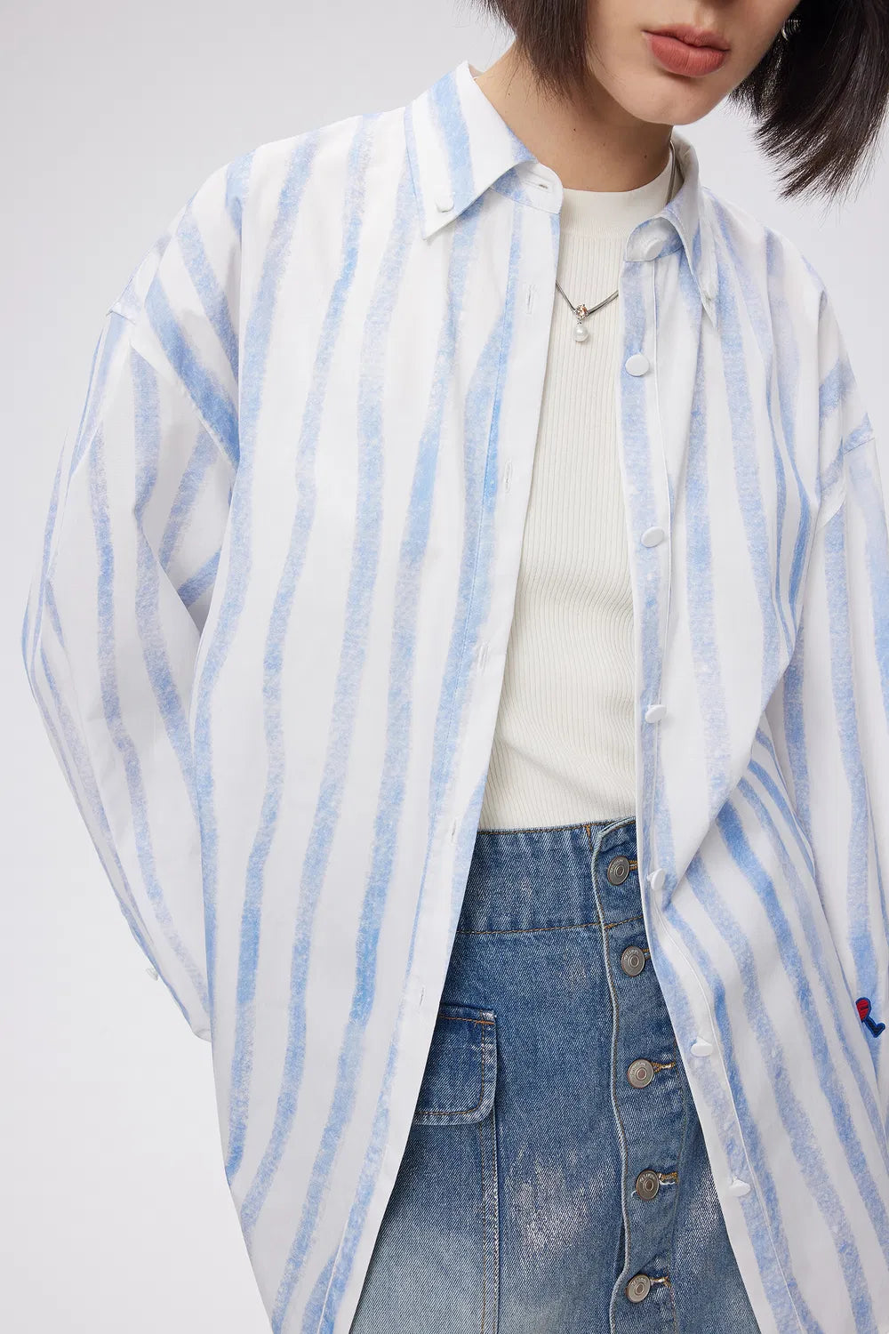 Conte Hand Painted Irregular Stripe Shirt in Cotton