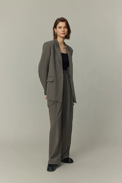 Hana Striped Blazer in Fine Worsted Wool