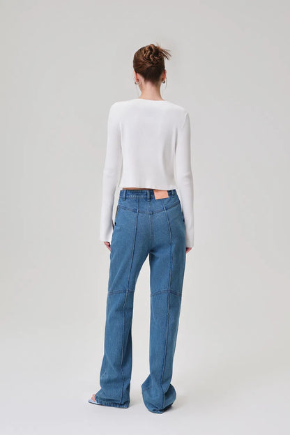 Meryl Patchwork Baggy Jeans in Tencel Lyocell Denim Blend