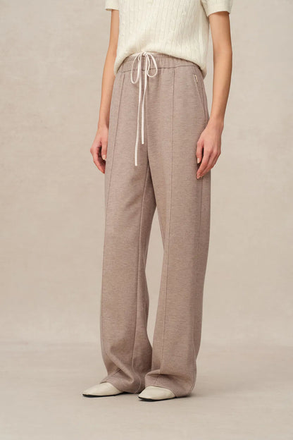 Icy Double Waistband Casual Trousers in Wool Blend Terry Knit