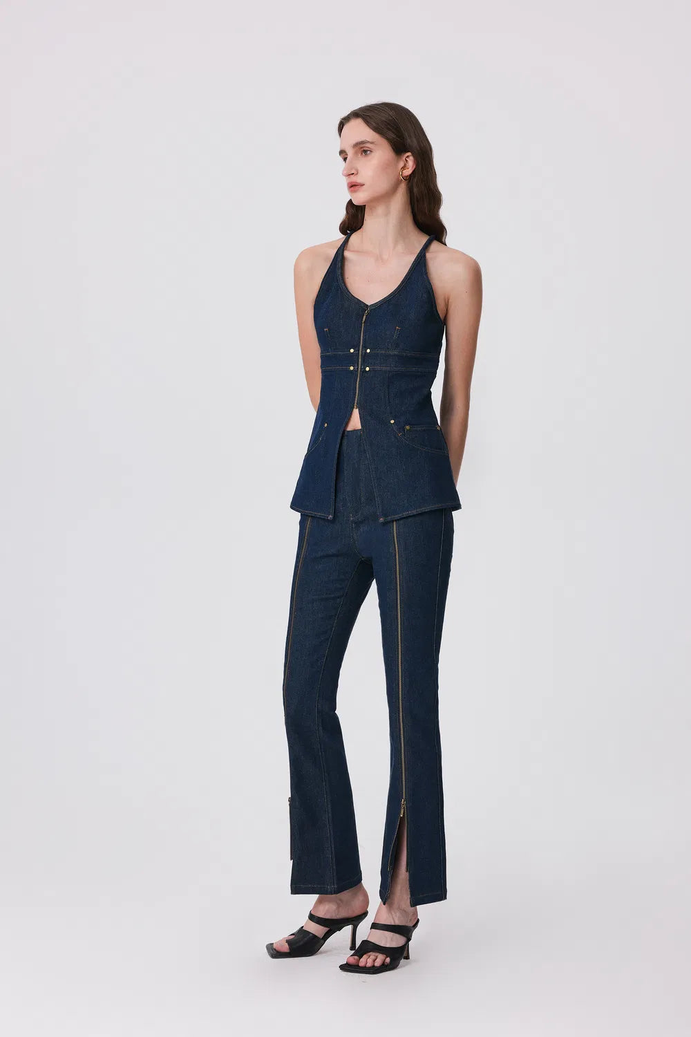 Gus Peplum Vest in Tencel Denim