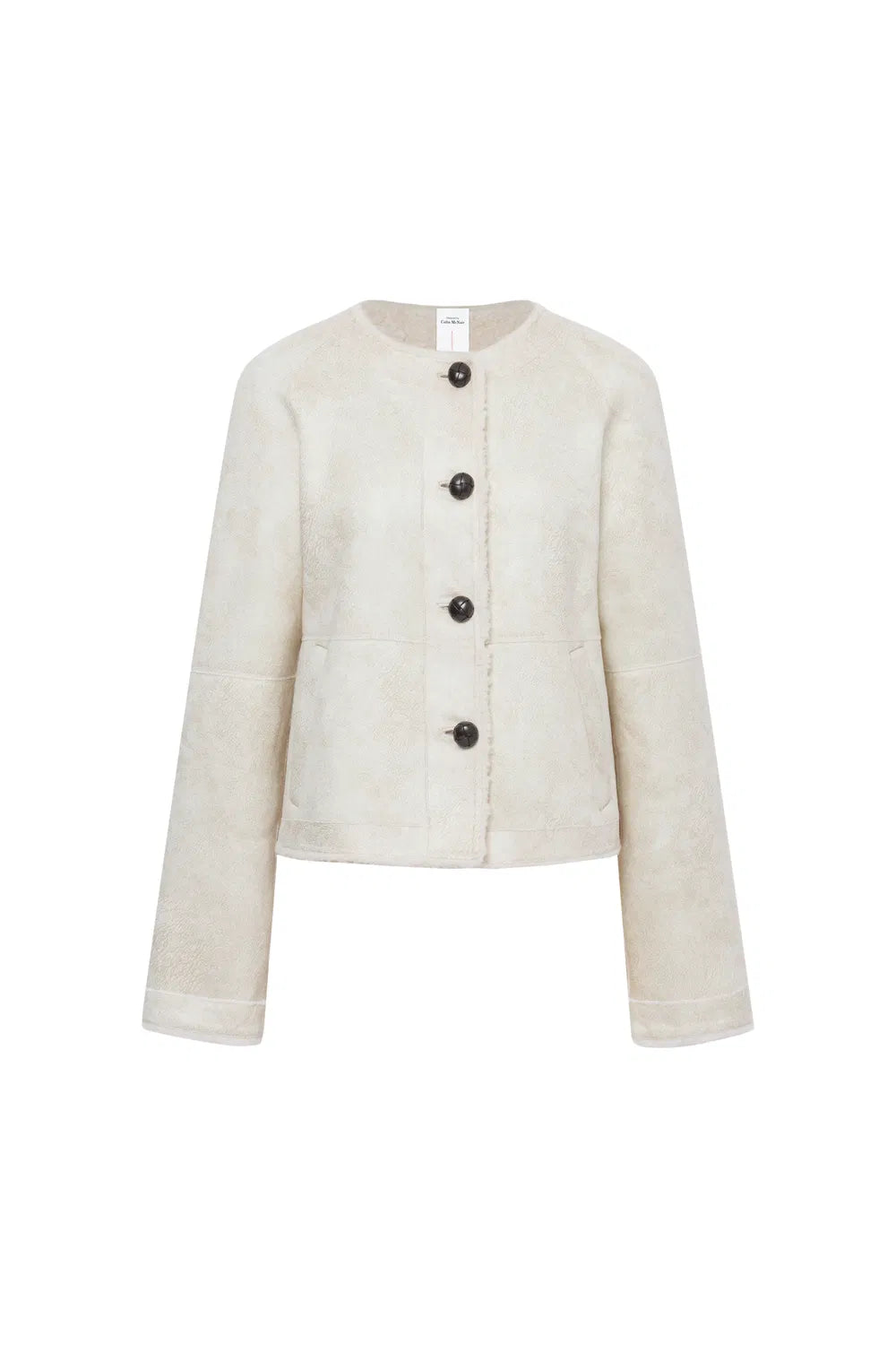 Arran Hand Braided Leather Button Short Coat in Faux Sheepskin