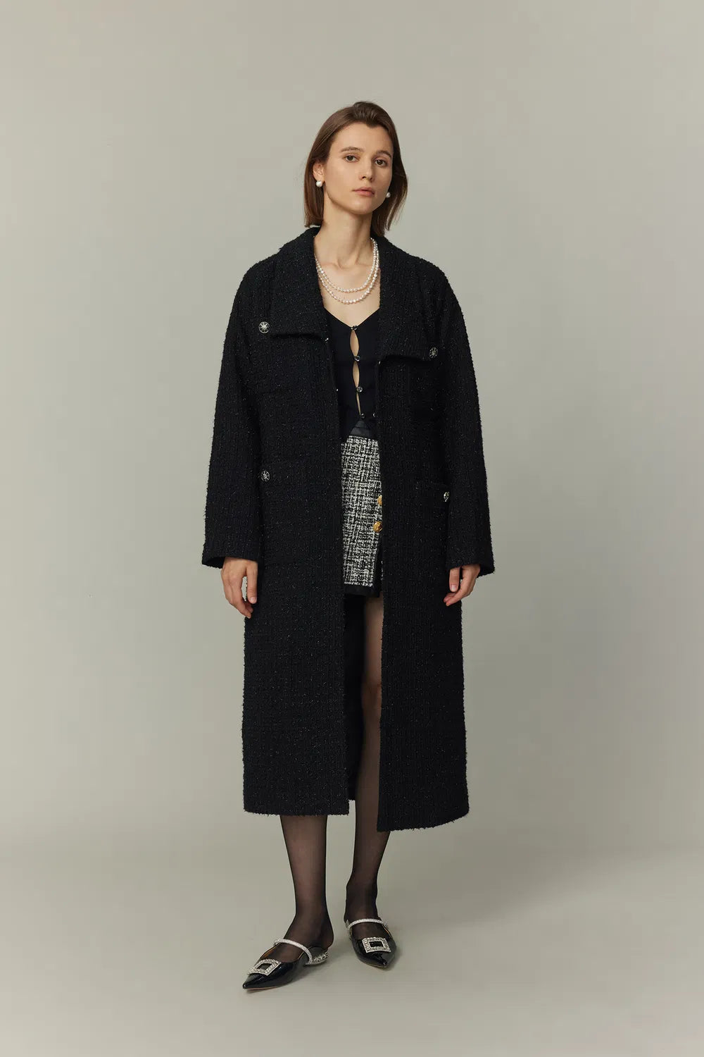 Hortensia Coat in Wool Blend Metallic Thread Tweed