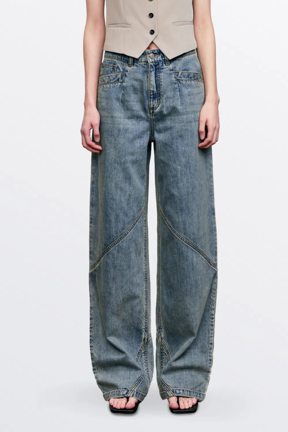 Maya Patchwork Baggy Jeans in Cotton Denim