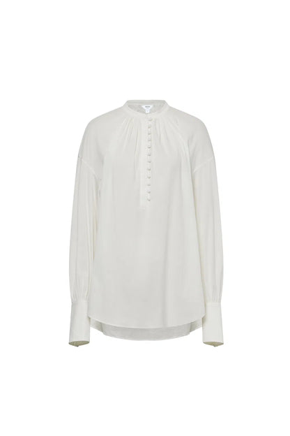 Lila Stand Collar Blouse in Tencel-Cotton