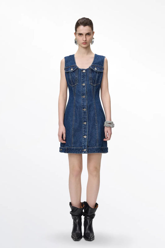 Nano Buttoned Dress in Cotton Denim