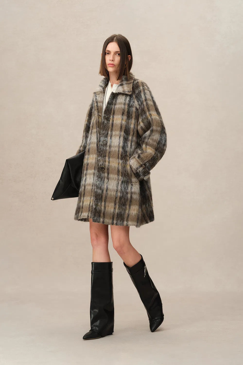 Mavis Plaid Coat in Brushed Single-Face Wool