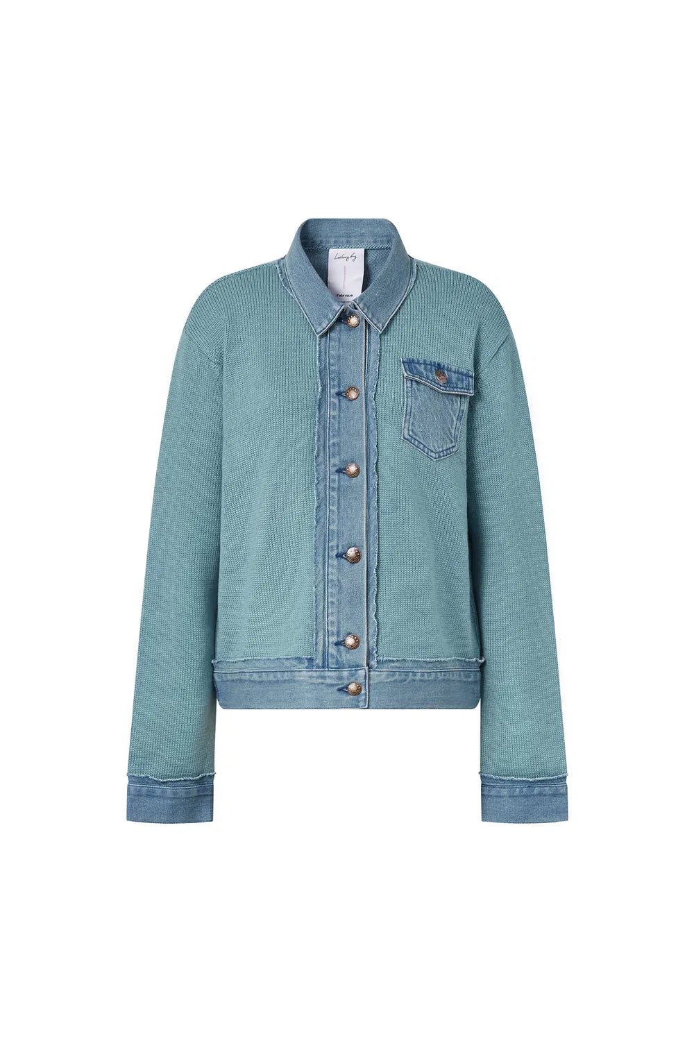 Anemone Blue Knit Jacket in Wool Blend with Denim Accents