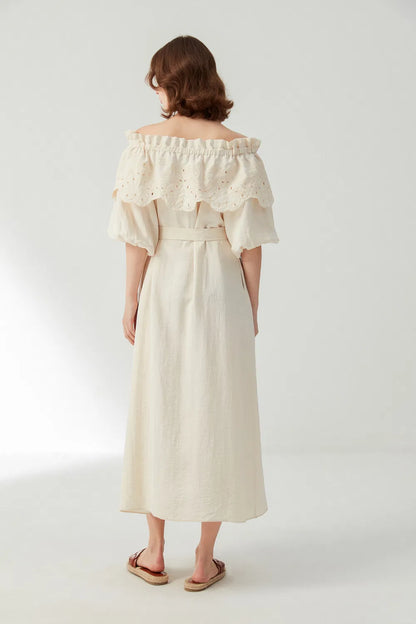 Alexia Lace Embroidery Dress in Tencel