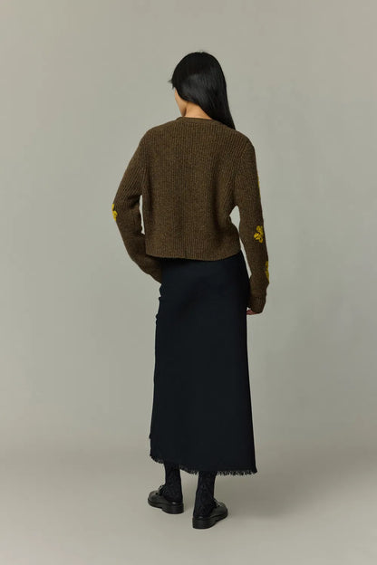 Flores Jacquard Cardigan in Tibetan Yak Down Knit