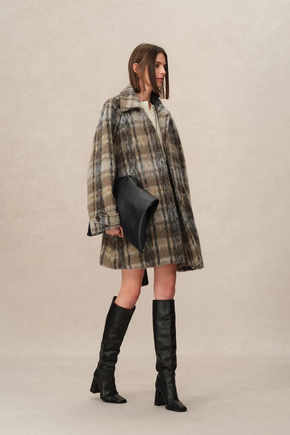 Mavis Plaid Coat in Brushed Single-Face Wool