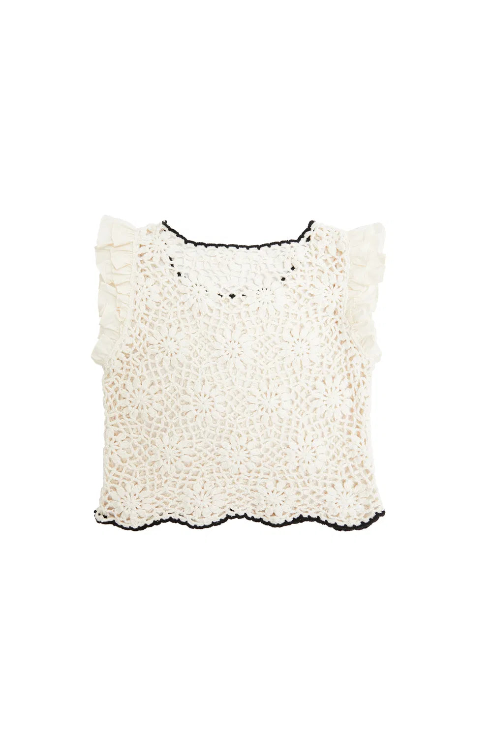 Mia Handcrafted Crochet Openwork Top in Cotton Knit