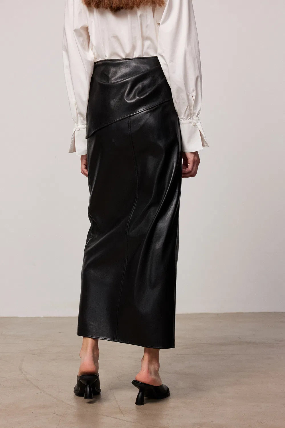 Leona Pleated Slit Skirt in Vegan Leather