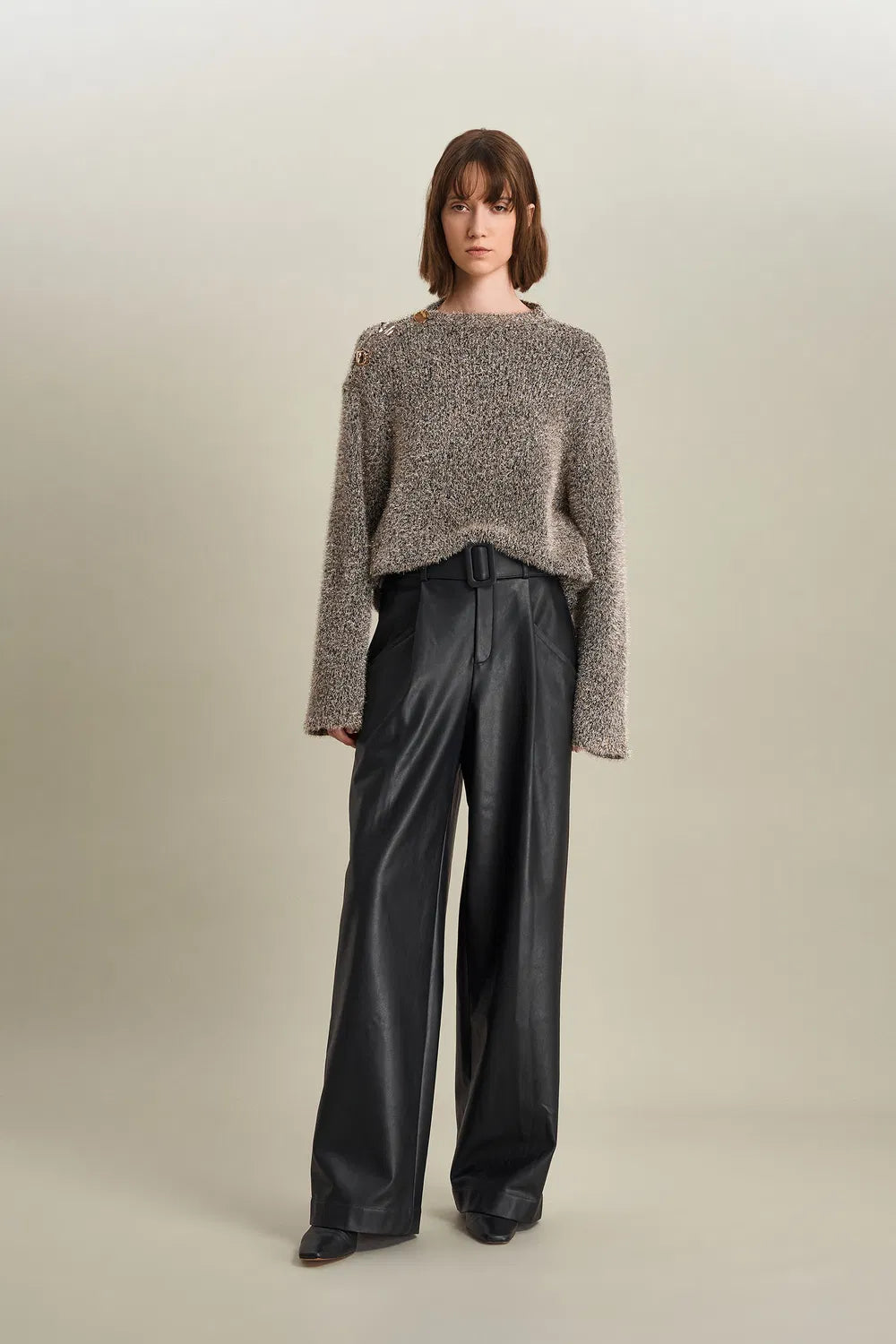 Eva Asymmetric Metallic Sweater in Lurex Blend Knit