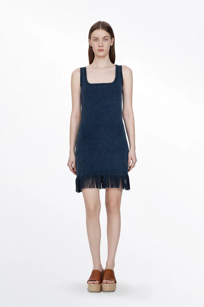 Victoria Fringed Hem Dress in Cotton Blend Knit