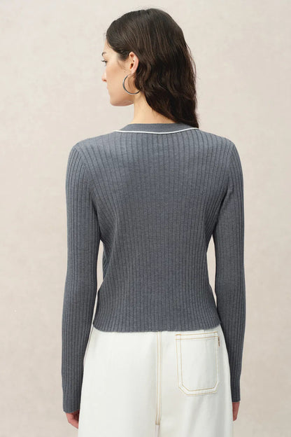 Niki Grey Cardigan in Lyocell Blend Knit