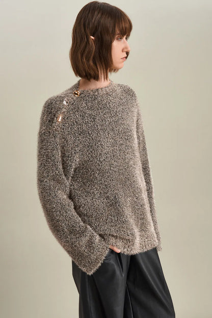 Eva Asymmetric Metallic Sweater in Lurex Blend Knit