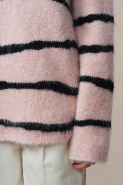 Alannah Striped Pink Sweater in Alpaca Bouclé Knit