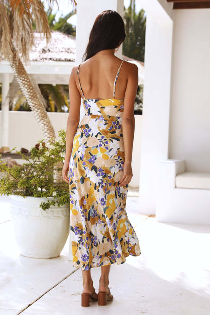 Candance Baskılı Yırtmaçlı Maxi Sundress