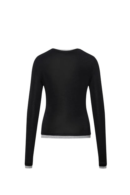 Henley Layered Long Sleeve Top in Tencel-Wool Knit