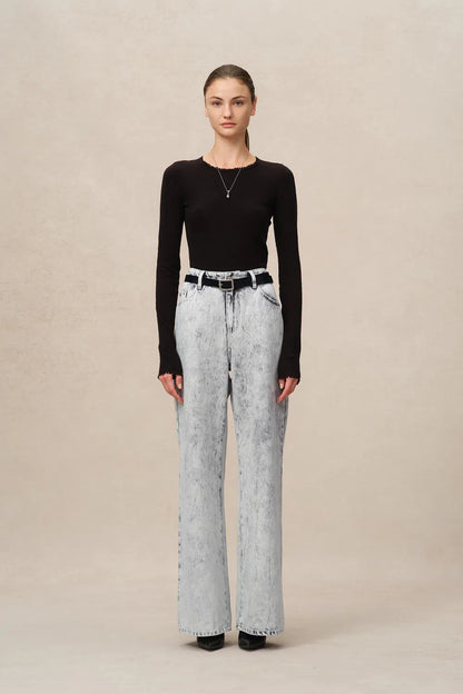 Fiona Wide Leg Jeans in Washed Cotton Denim