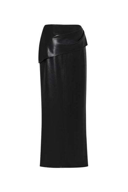 Leona Pleated Slit Skirt in Vegan Leather