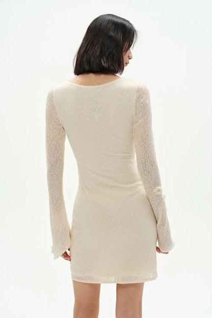 Esme Hand Crocheted Long Sleeved Short Dress in Merino Wool Blend