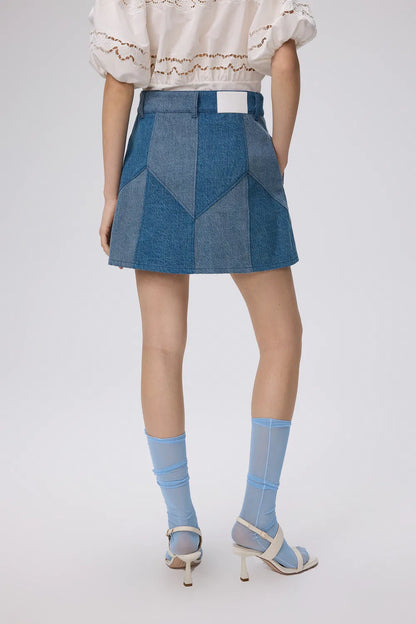 Angie Colorblock Denim Skirt in Tencel Lyocell Blend