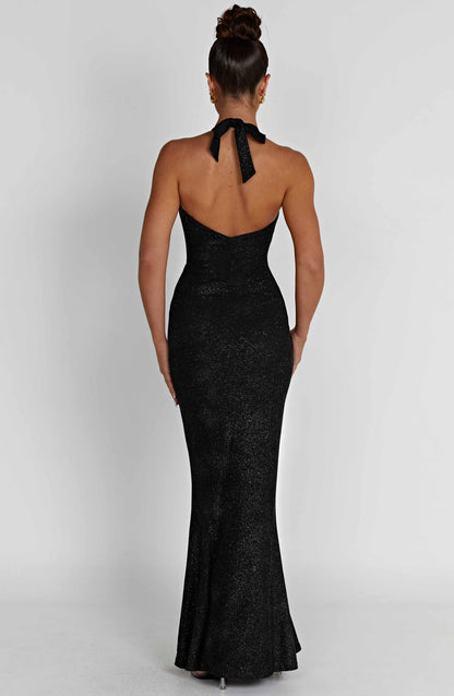 Alevna Chrishelle Maxi Elbise - Siyah Işıltılı