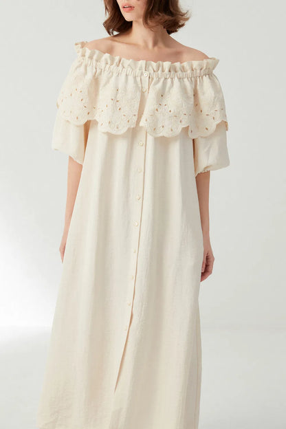 Alexia Lace Embroidery Dress in Tencel