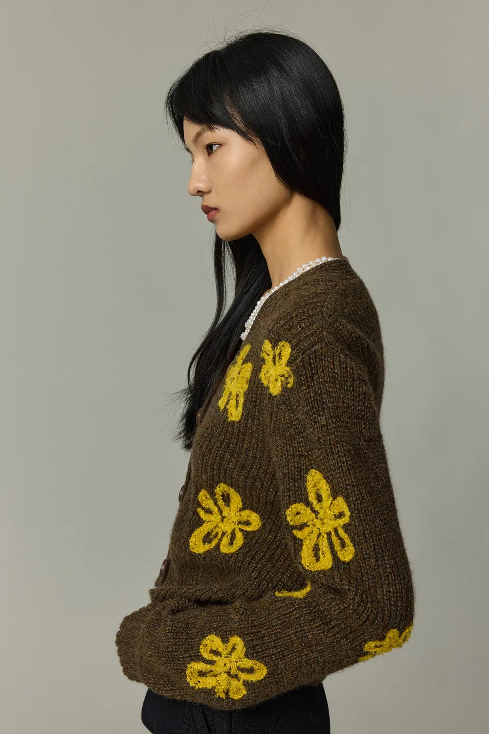 Flores Jacquard Cardigan in Tibetan Yak Down Knit