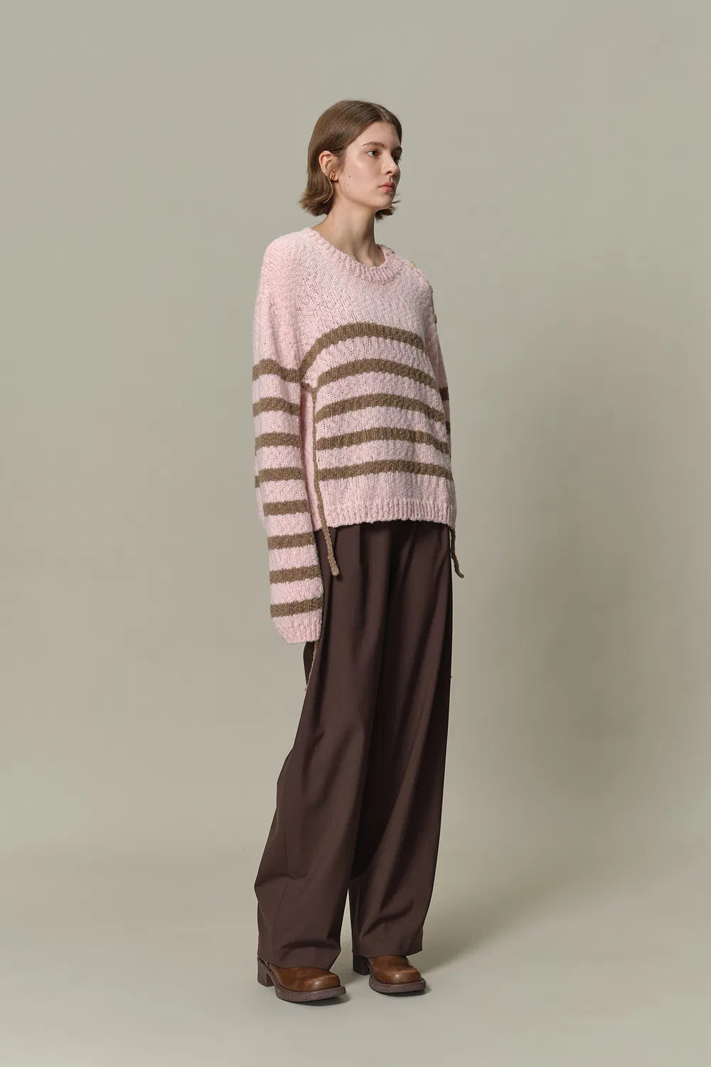 Kirsten Striped Pullover Sweater in Wool Blend Bouclé Knit