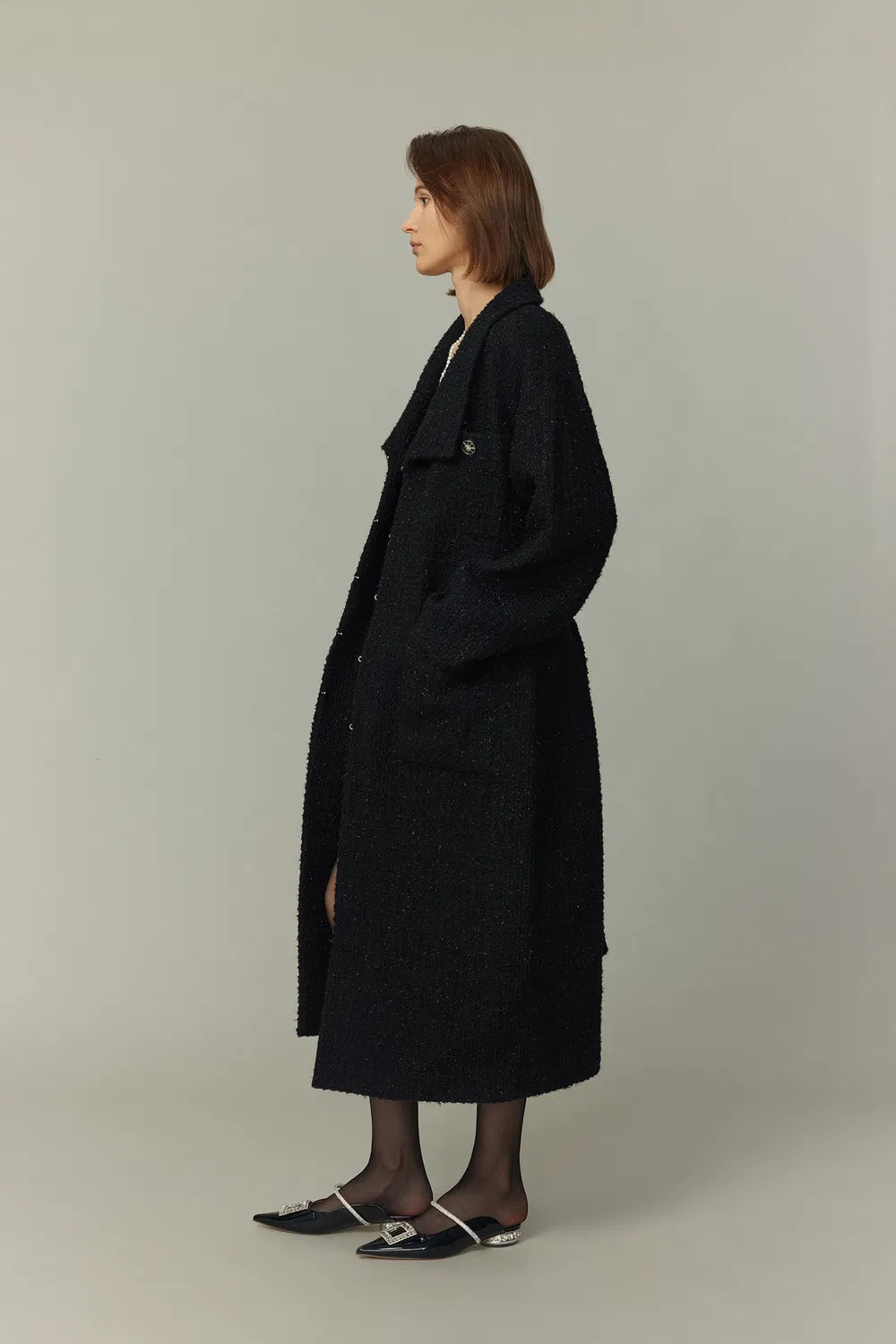 Hortensia Coat in Wool Blend Metallic Thread Tweed