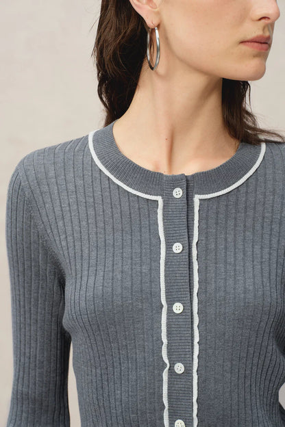 Niki Grey Cardigan in Lyocell Blend Knit