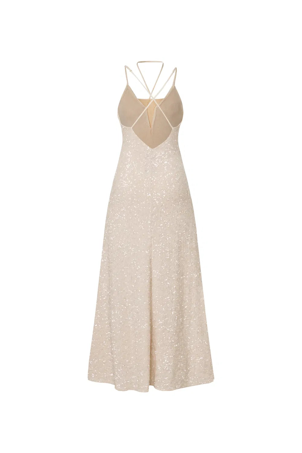 Anita Handcrafted Embellishment Slit Slip Dress in Crystal Sequin Lace