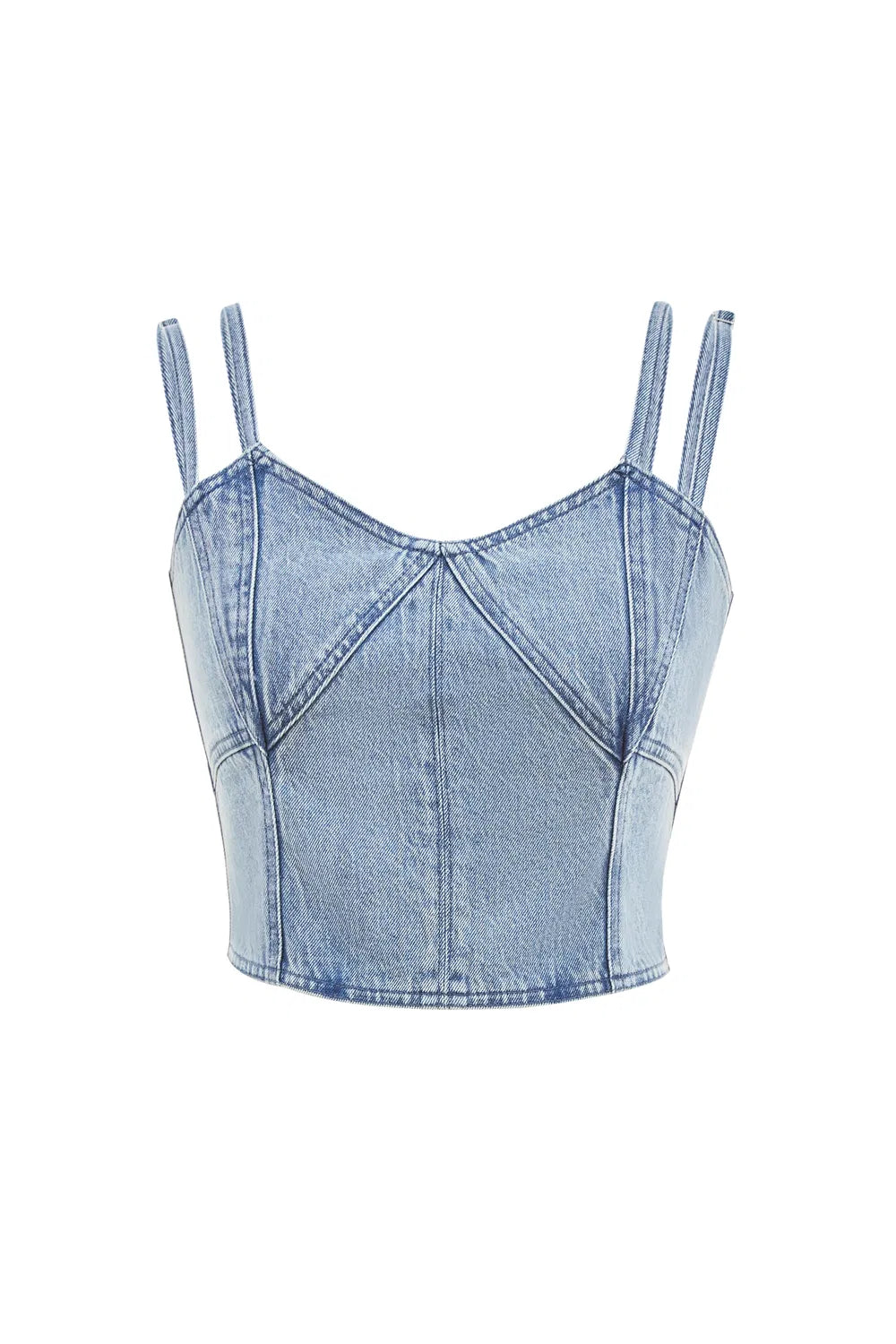 Zoe Duo Strap Patchwork Top in Tencel Lyocell Denim