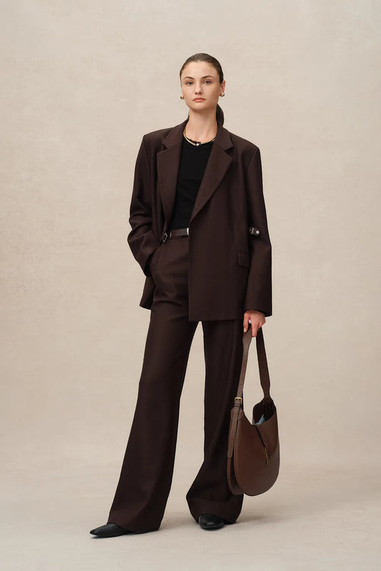 Babila Side Notched Lapel Blazer in Fine Wool Twill