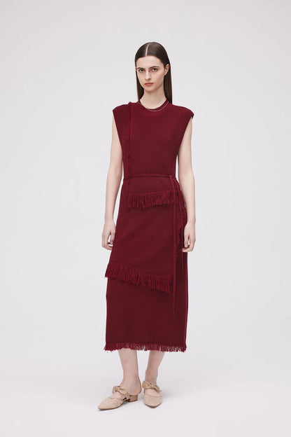 Annie Fringe Sleeveless Dress in Wool Knit