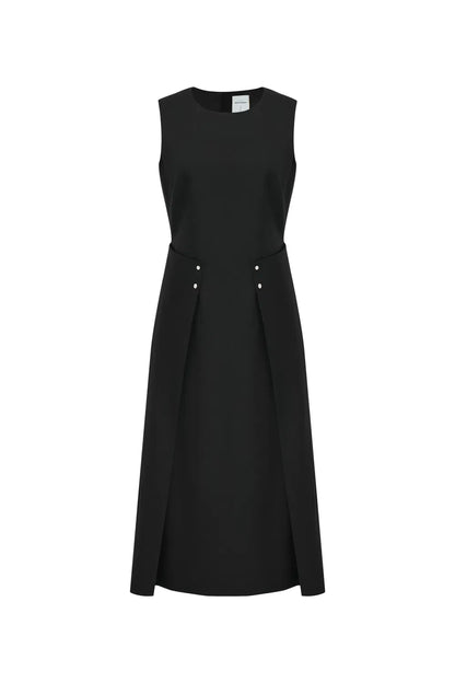 Zaha Pleated A-Line Midi Dress in Wool Blend