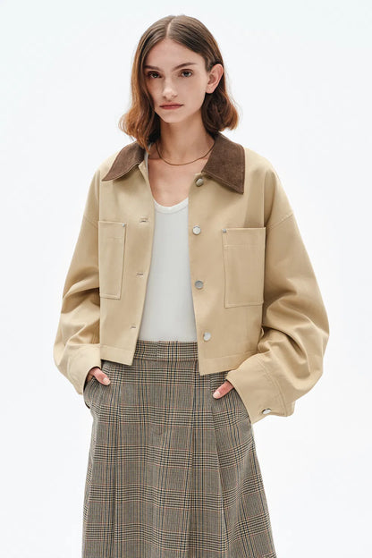 Morston Contrast Cropped Jacket in 100% Cotton Twill