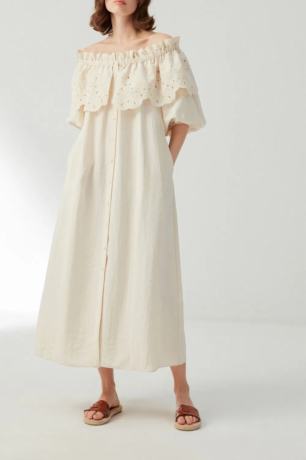 Alexia Lace Embroidery Dress in Tencel