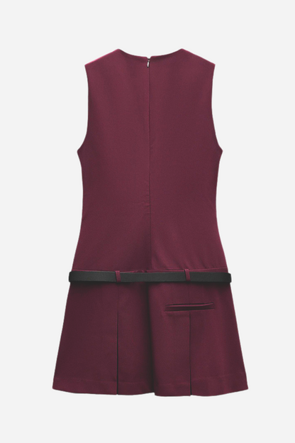 Belen V Yaka Kemerli Mini Elbise